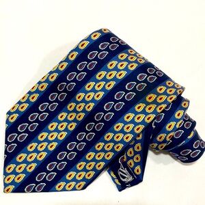 Nautica Mens Necktie Vintage Navy Blue Yellow Red Paisley Stripes 57”